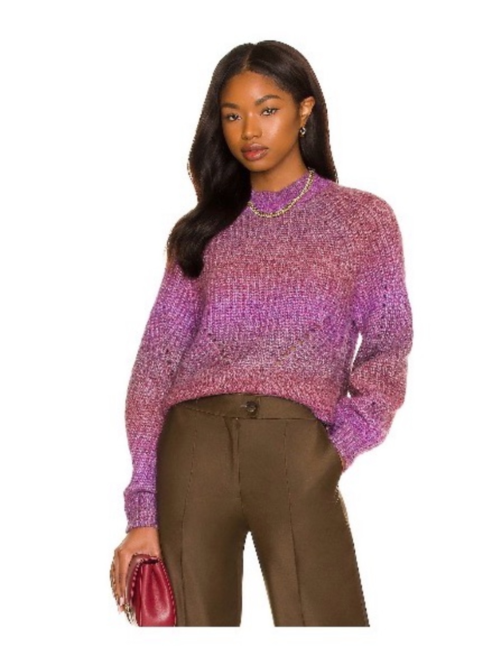 Lovers + Friends Pink-Purple Ombre Cowlneck Sweater